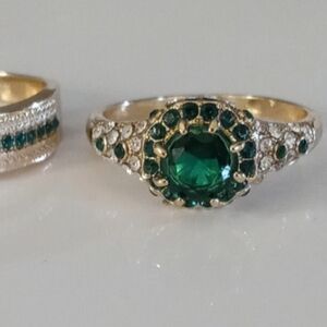 Gold plated rings set size 10,5 set 14k gold plated  with Emerald green